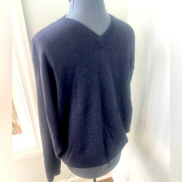 Consensus Vintage Navy V-Neck Sz L New Wool WoolMark 100% Extra Fine Merino Wool - Picture 1 of 12
